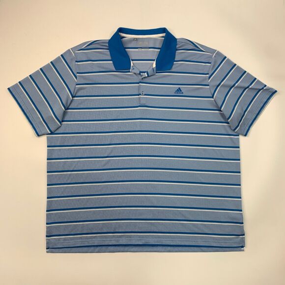 Adidas Polo Shirt Mens 2XL Blue White Striped Moisture Wick Performance Golf - Picture 2 of 10